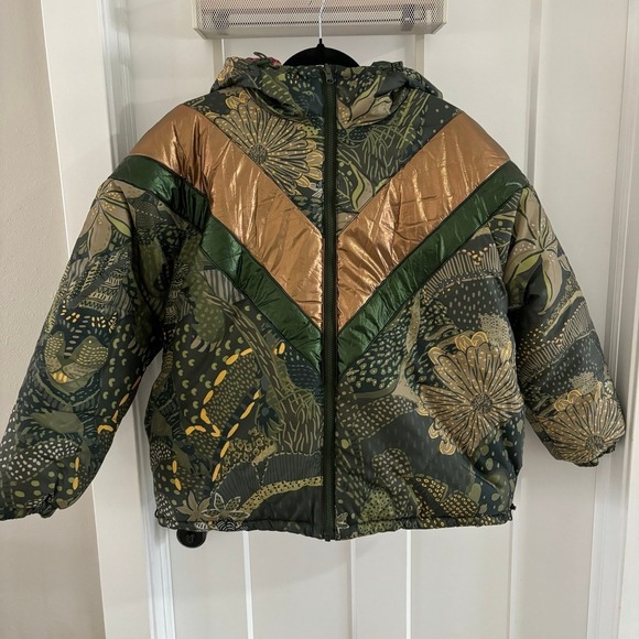 FARM Rio Jackets & Blazers - FARM Rio Green Cool Hooded Metallic Reversible Puffer Jacket Sz Small NWT